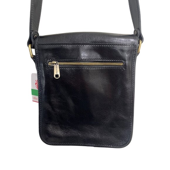 Pelletteria Fontana Italian Black Leather Crossbody Bag Adjustable-Strap NEW - Picture 4 of 11